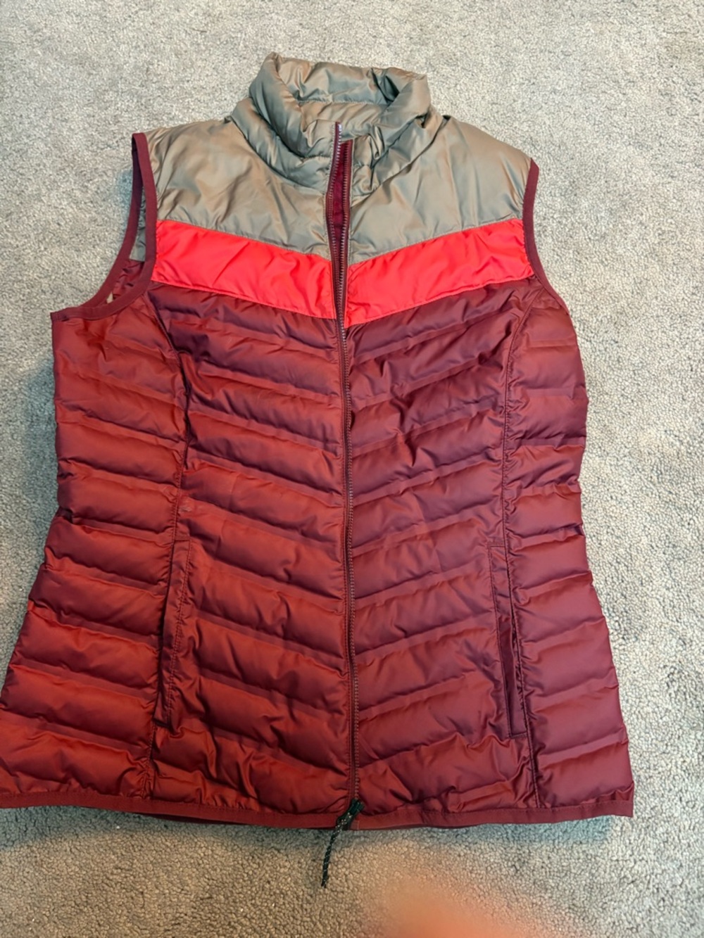 Alpine Design Burgundy Quilted Puffer Vest with Gray and Red Accents